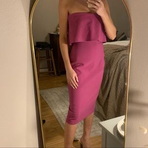 Hot Pink/Fuchsia Strapless Midi Dress